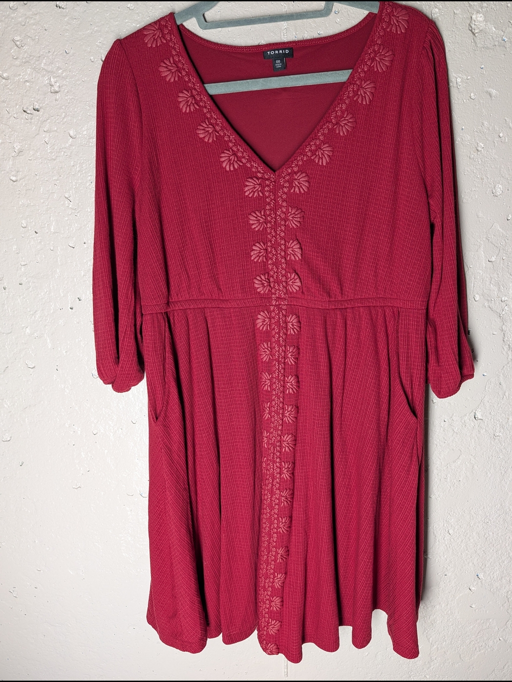 Torrid Red Gauzy Texture Dress Romantic Cottagecore Fall With Pockets